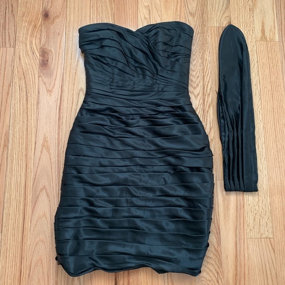 Strapless Ruched Satin Bridesmaid Dress Black - Picture 1 of 3